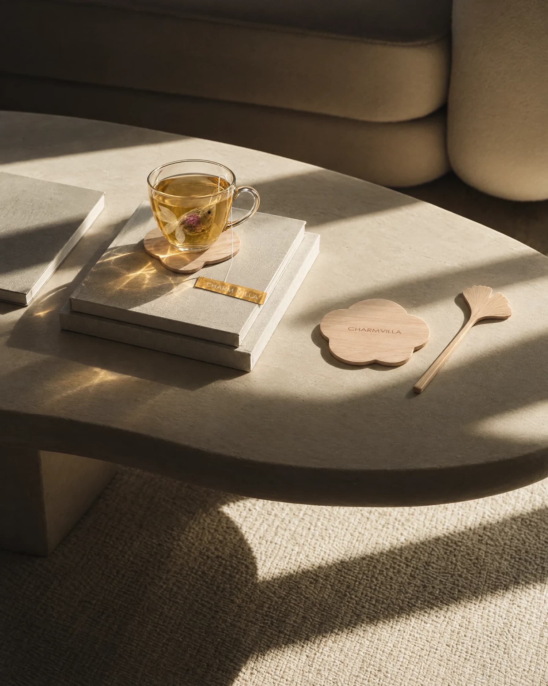Goldfish tea on a Cloud Coaster beside the Ginkgo Teaspoon