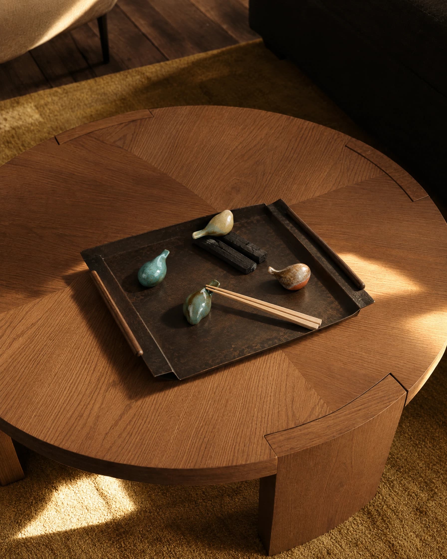 Songbird Chopstick Rests and Hinoki Wood Chopsticks on a tray