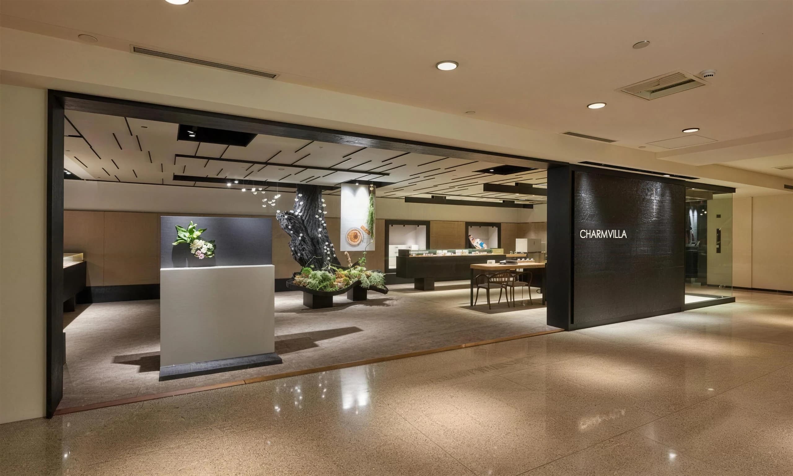 The entrance and displays of CHARM VILLA at Regent Taipei